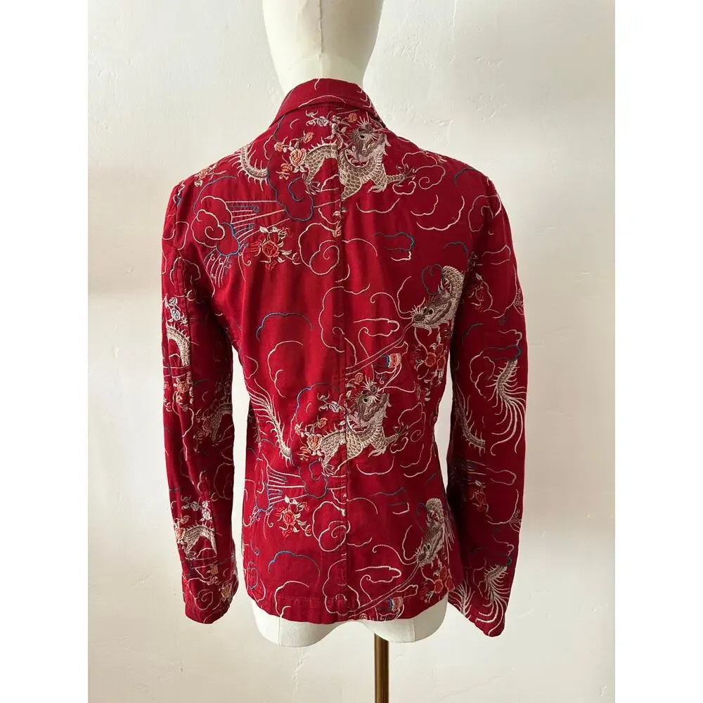 Johnny Was Embroidered Dragon Print Red Blazer Size Small Y2KRed Chinoiserie